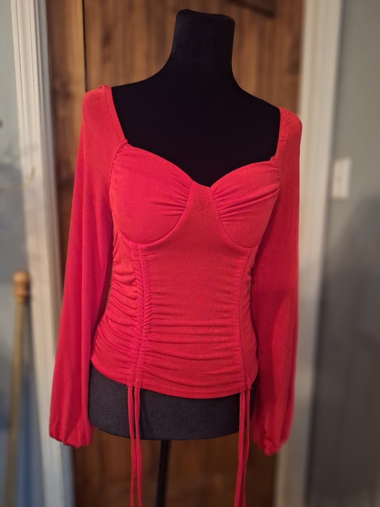 No Boundaries Tops - No Boundaries Red Long-Sleeve Ruched Crop Top Sz 7-9